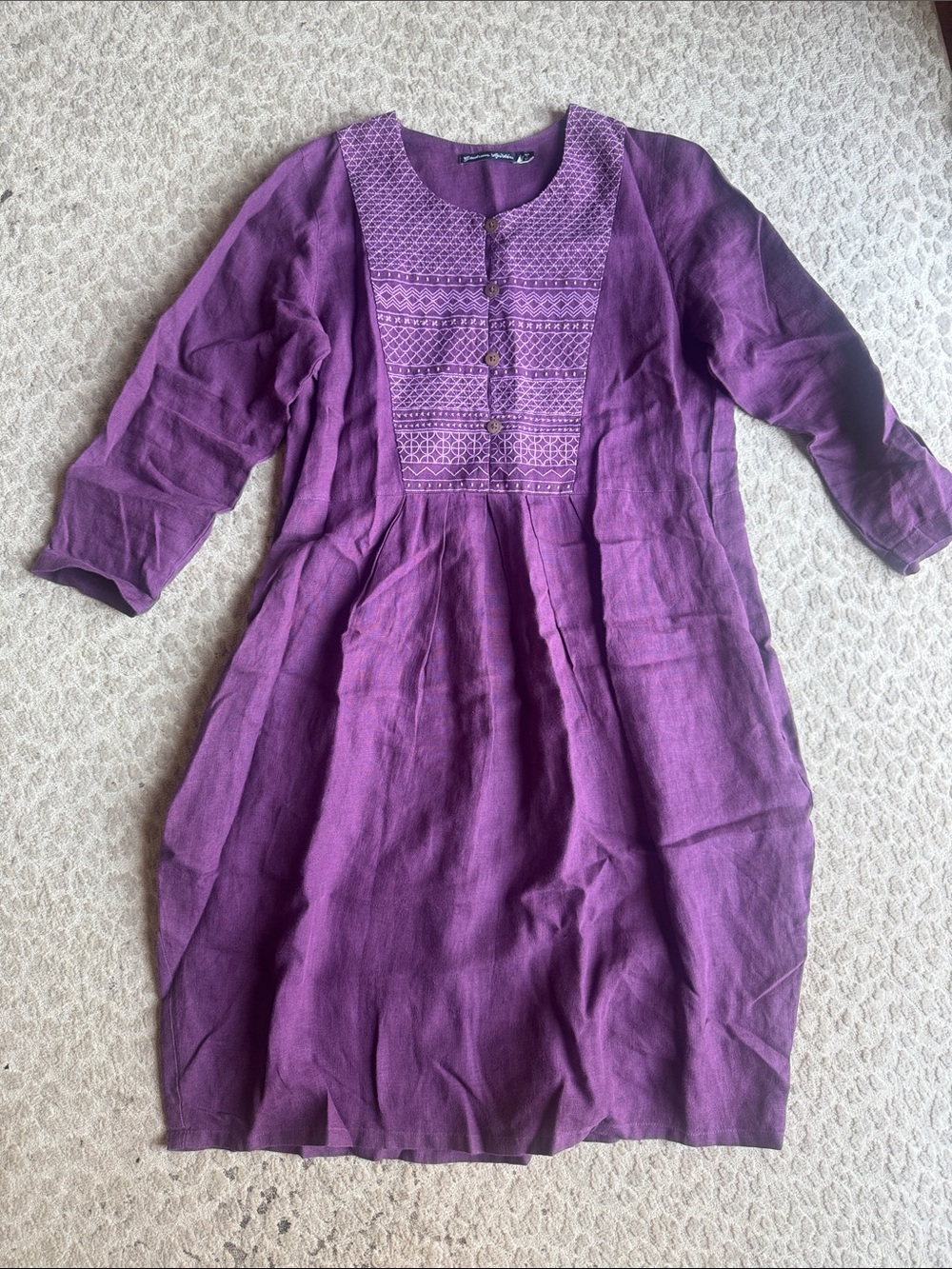 NWOT Gudrun Sjoden Korinth 100% Linen Embroidered Lagenlook Midi Dress, size S - Picture 2 of 8